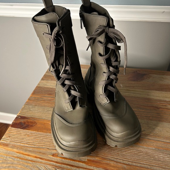 ZARA Women's Olive Green Lace Up Chunky Platform Combat Boots Size 39 - Picture 6 of 10